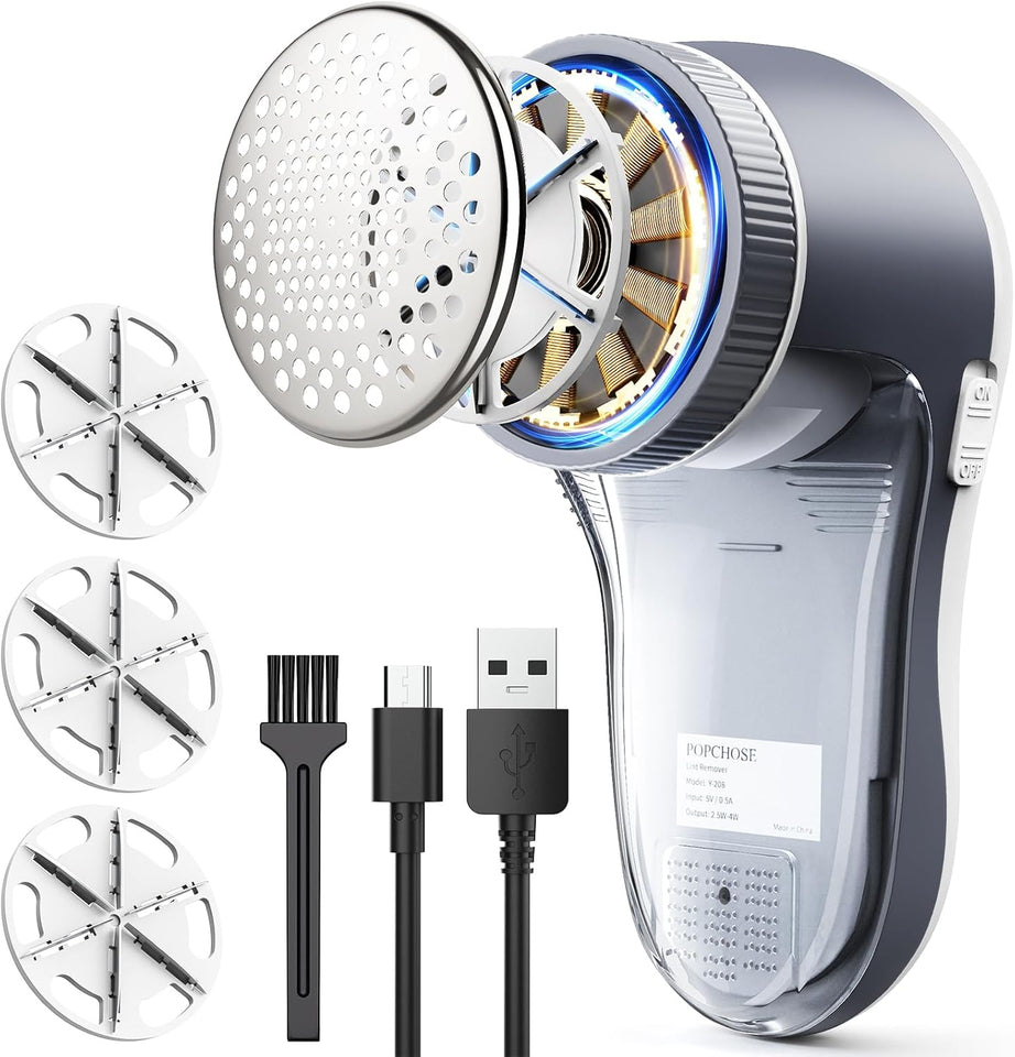 POPCHOSE Fabric Shaver, Sweater Shavers to Remove Pilling, Lint Shaver with 6-Leaf Blades, Electric Lint Remover for Clothes, Couch, Furniture, Fuzz, Lint Ball, Pillings, USB Rechargeable
