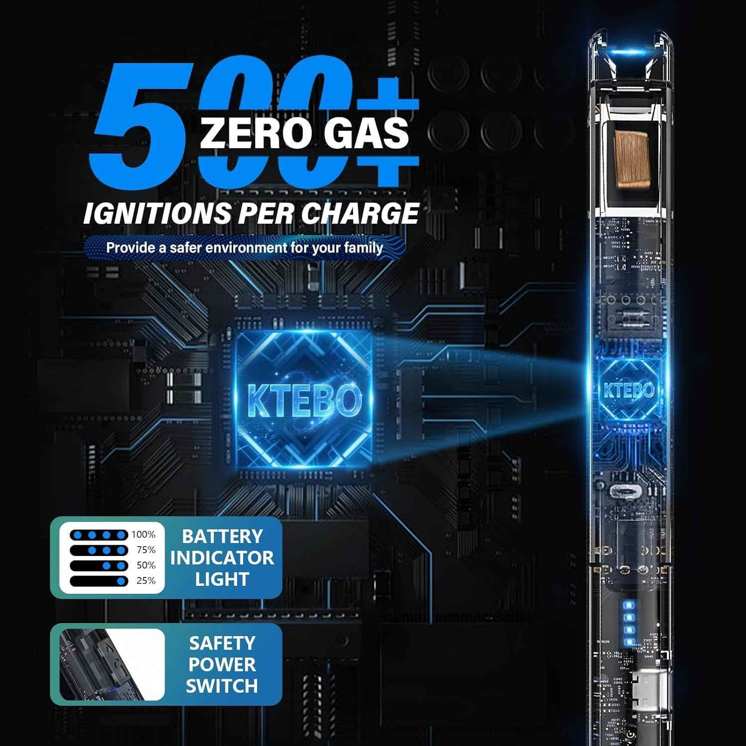 Ktebo 2 pack rechargeable usb c arc lighters with led display and see through tech design