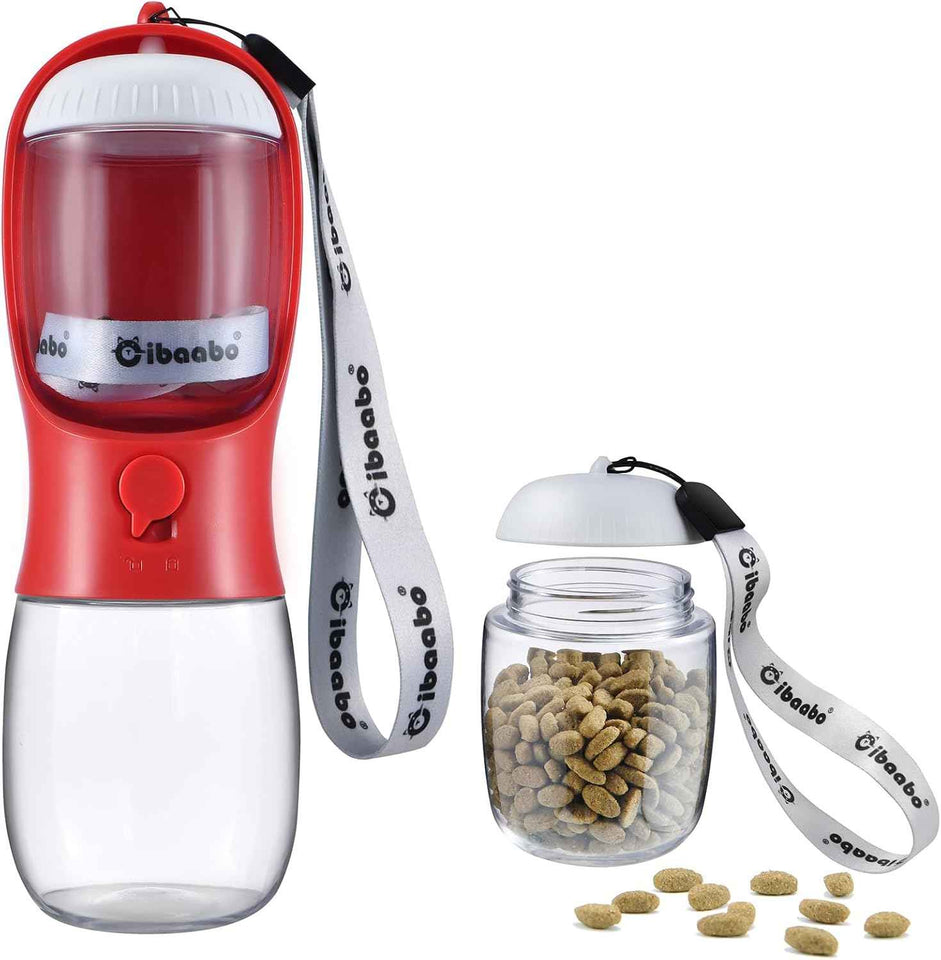 Dog Water Bottle with Food Container, Travel Puppy Water Bowl, Portable Pet Dispenser, Dog Gift Stuff Accessories Items, Puppy Essentials Necessities for Yorkie Cat Walking and Hiking