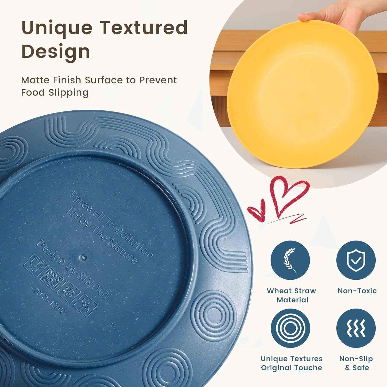 Homienly 40-Piece Unbreakable Wheat Straw Dinnerware Set, Service for 8