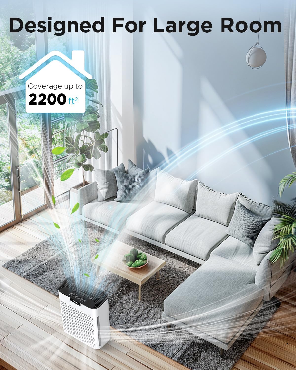 Air Purifiers for Home Large Room 2200 Ft² with Washable Filters, MOOKA H13 HEPA Air Purifier for Home Pets Bedroom with Fragrance, Air Cleaner for Smoke Dust Pollen Pets Hair Odor, KJ190 White