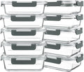 KOMUEE 10 Packs 30 oz Glass Meal Prep Containers,Glass Food Storage Containers with Lids,Airtight Lunch Bento Boxes,Microwave,Freezer and Dishwasher,Gray