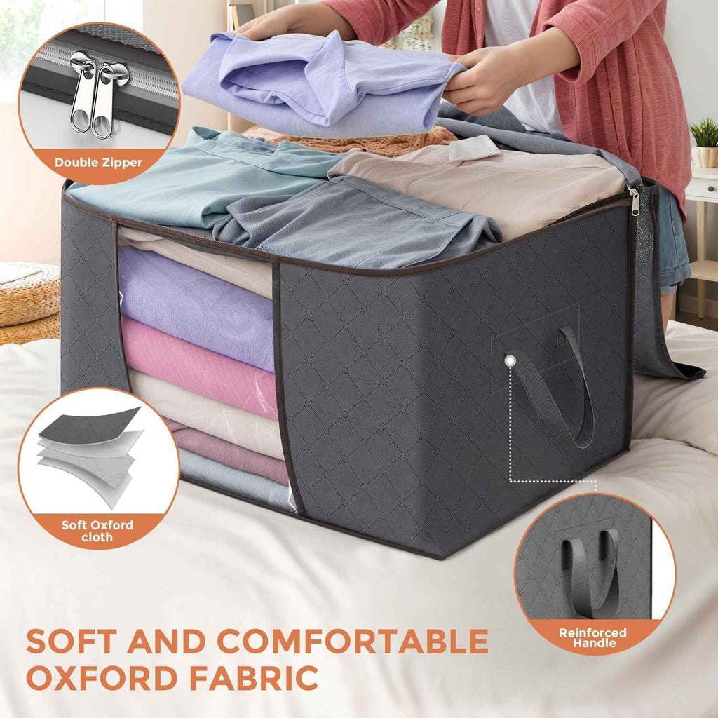 6 Pack Large Foldable Storage Bins with Reinforced Handle for Clothing and Toys (Gray)