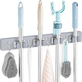 Mop and Broom Holder Wall Mount - Rustic Wood Broom Mop Hanger - Wall Mounted Garden Tool Rack Organizer for Closet Garage Laundry Room Kitchen Decor With 4 Slots & 4 Hooks - ShopUS