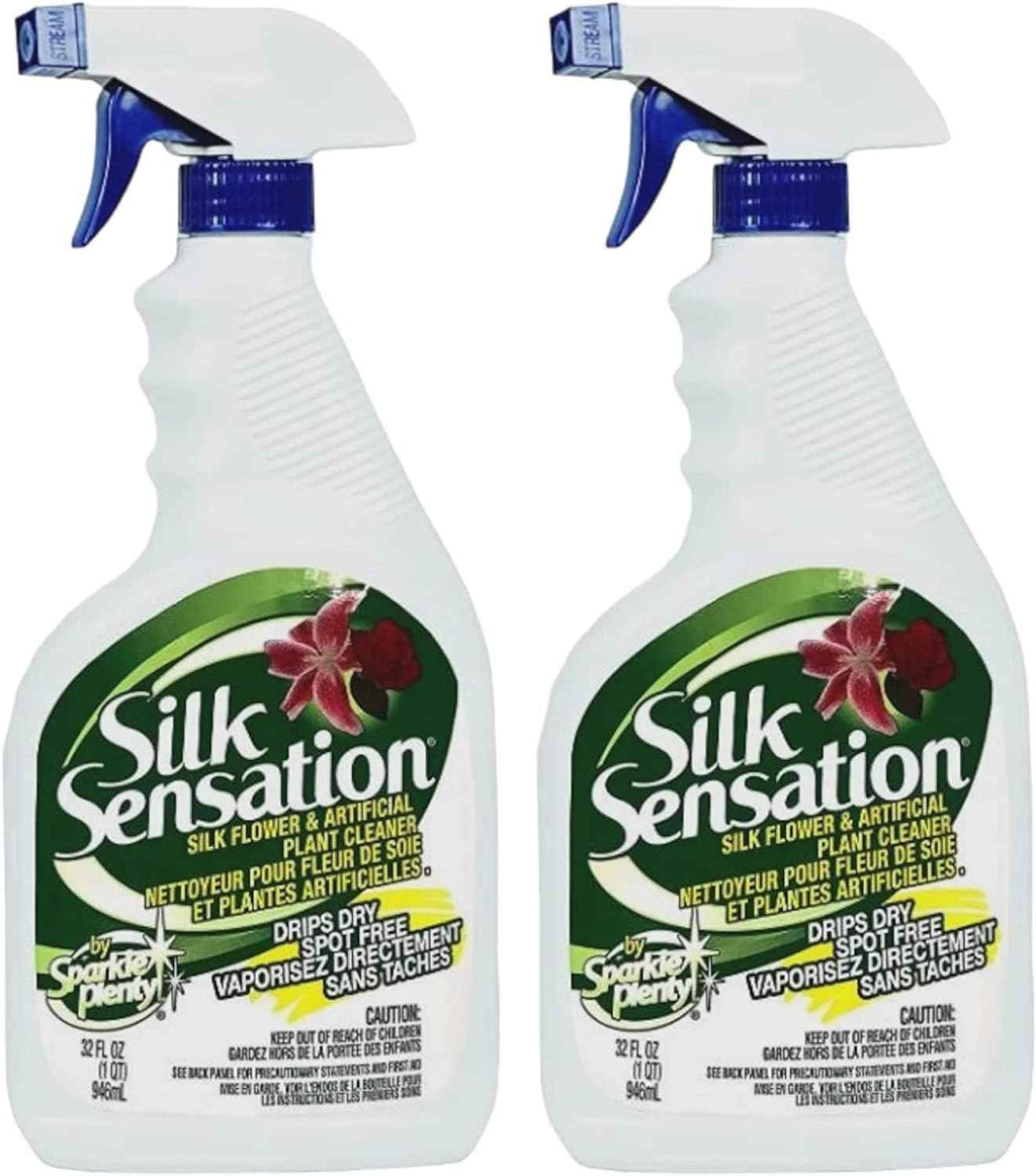 Sparkle Plenty Silk Sensation Artificial Flower & Plant Leaf Cleaner and Shine - Fake Flower Dusting Spray - Silk Plant Cleaner Spray No Wipe - Drip Dry Cleaning Supplies for Artificial Tree (32oz)