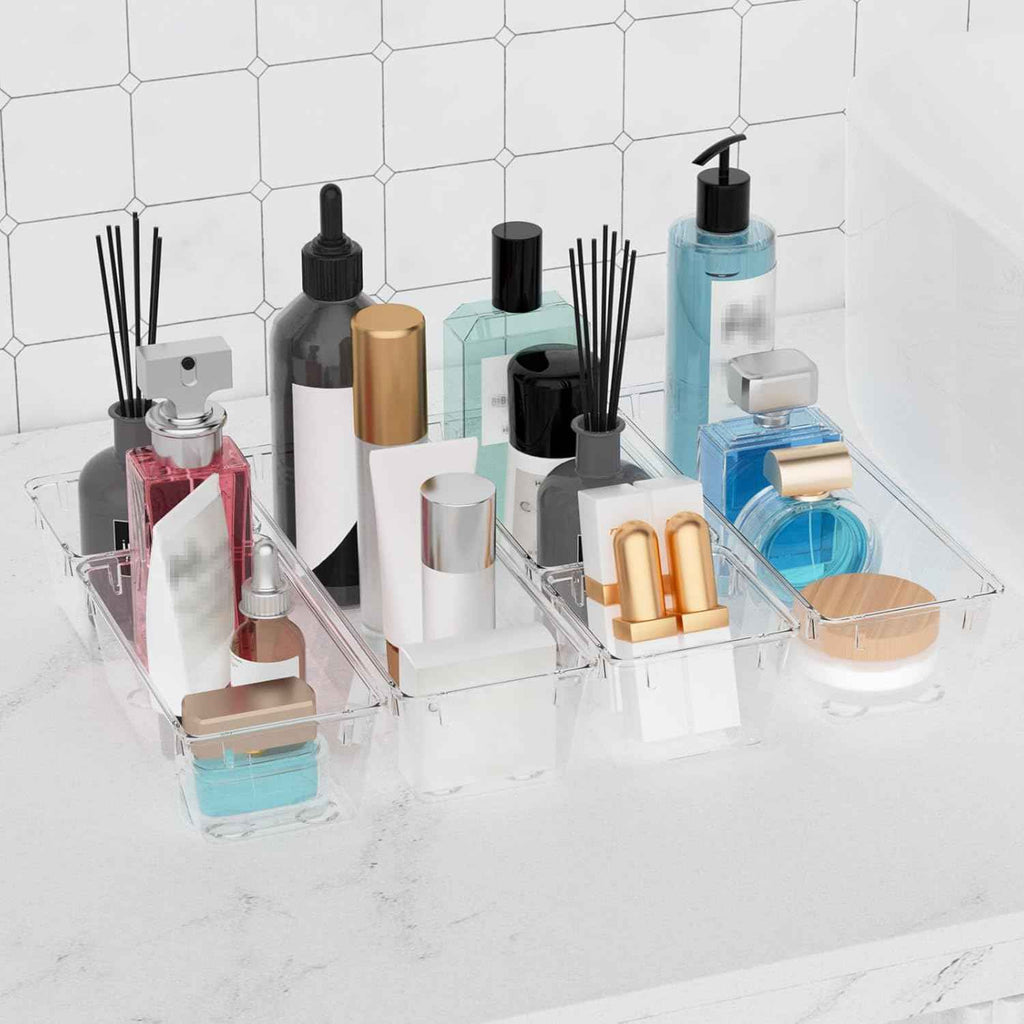 WOWBOX Clear Drawer Organizer Set, 6 Pack Acrylic Storage Trays with Premium Material and Stackable Design