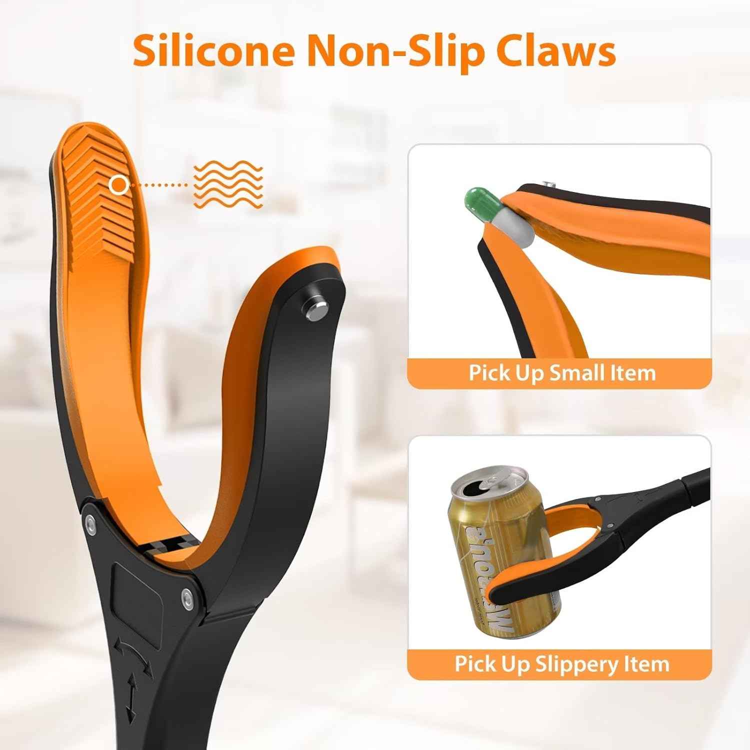 32" 2-pack grabber reacher tool with 360° rotating jaw & magnet, foldable, durable, for seniors and limited mobility