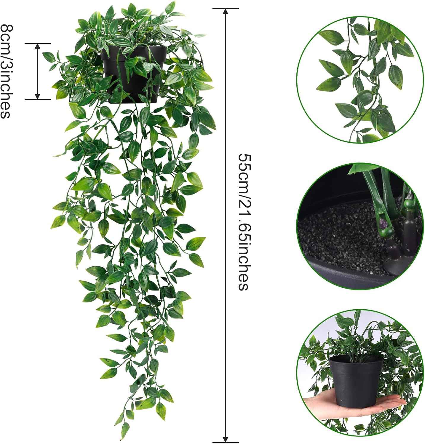 whonline fake hanging plants, artificial small potted, indoor outdoor aesthetic office living room shelf decor (1 pack)
