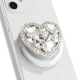 OnTheGrip Cute Cubic Diamond Heart Shape Design Collapsible Expandible Mobile Phone Grip Stand Holder for Smartphone Tablet Cell Phone Accessory (Silver Big)