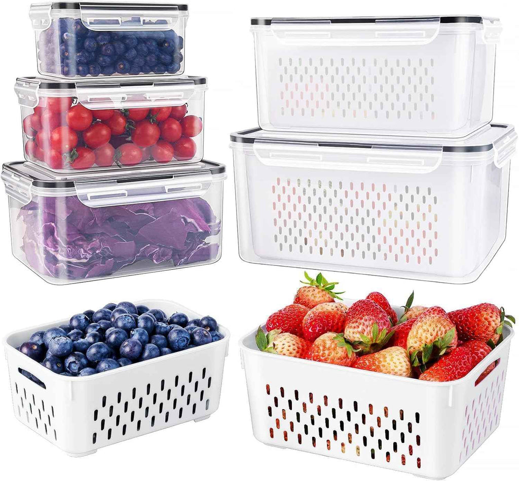 5PCS Large Leakproof Fruit Containers with Removable Colanders Dishwasher and Microwave Safe - Set of 5