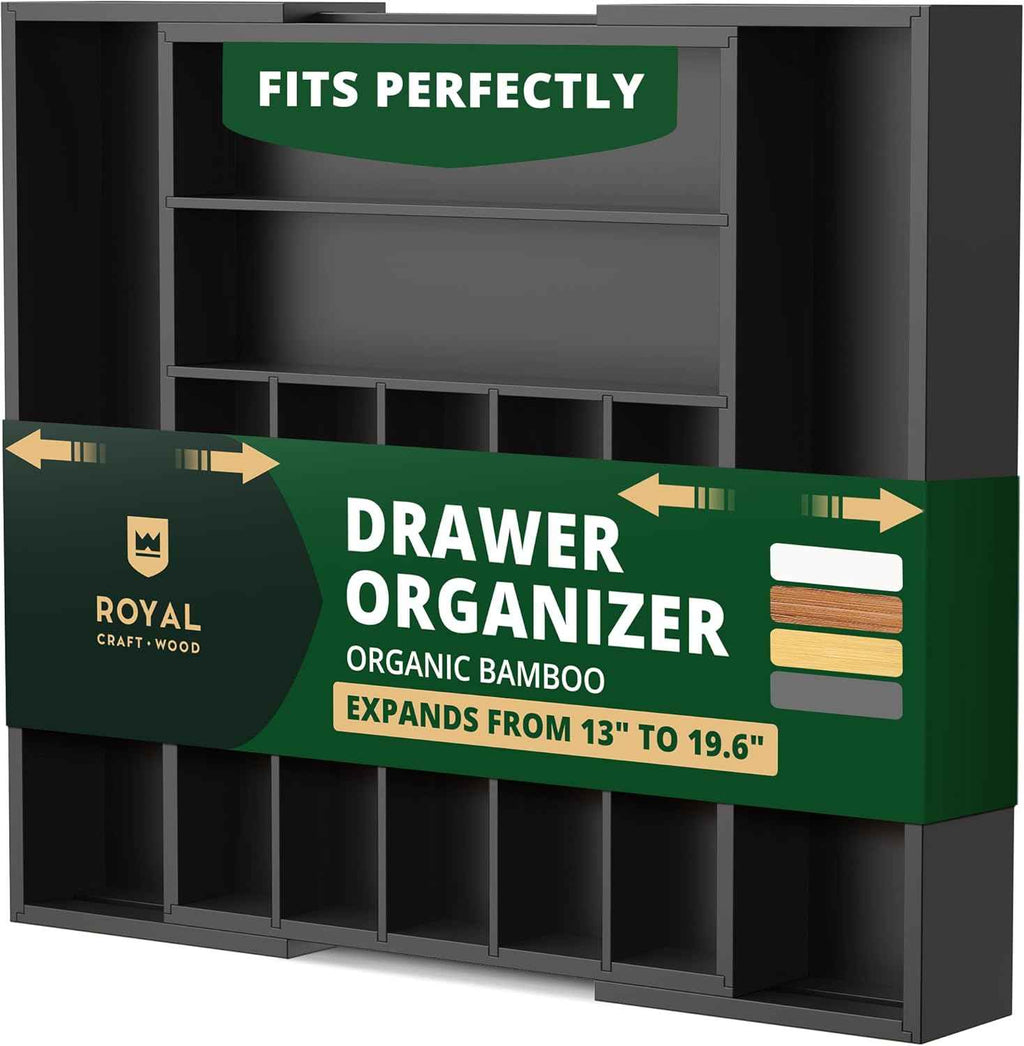 ROYAL CRAFT WOOD Luxury Bamboo Kitchen Drawer Organizer - Silverware Organizer, Utensil Holder & Cutlery Tray Drawer Dividers for Flatware (9 Slot, Natural)