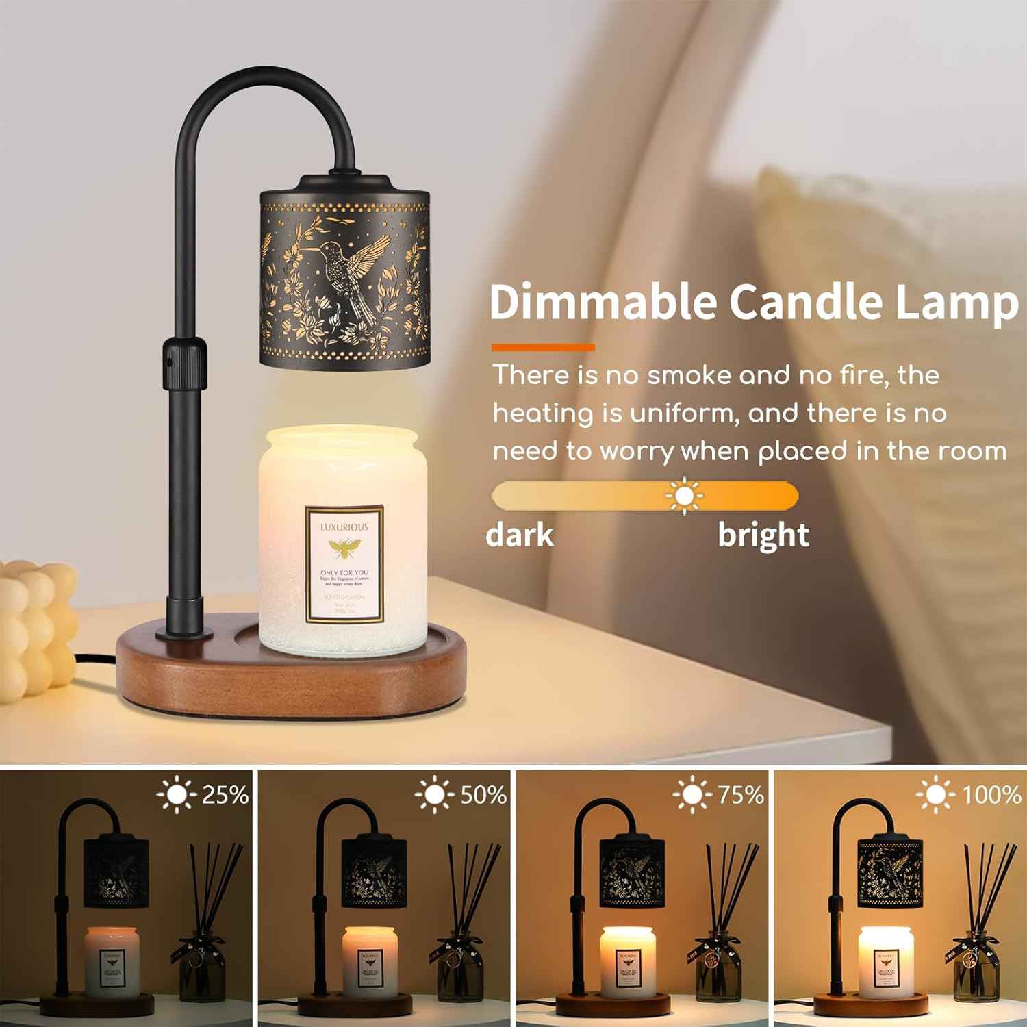 hummingbird dimmable candle warmer lamp with timer adjustable height for scented jar candles home decor