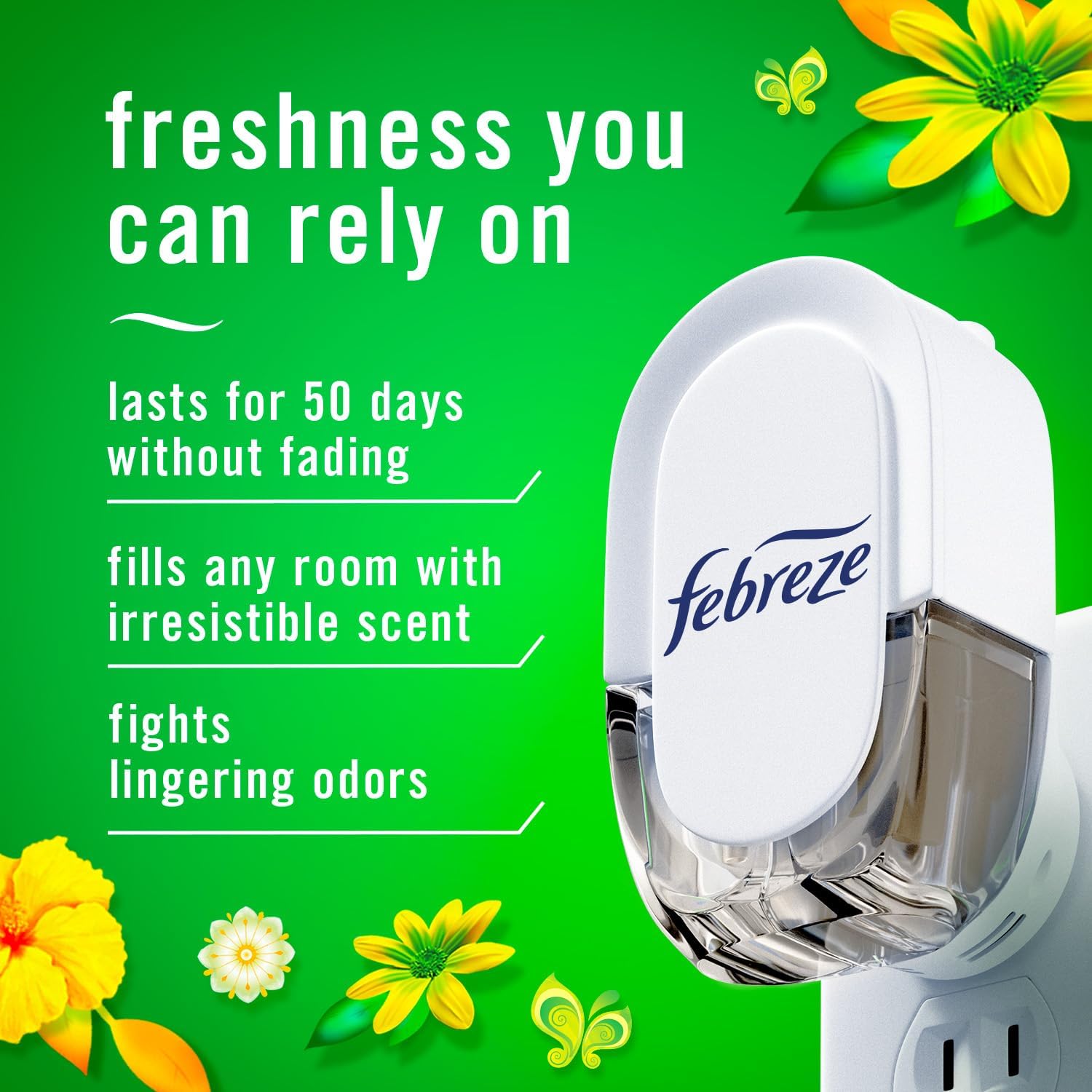 Febreze Plug-In Air Freshener, Odor-Fighting Scented Oil Refill, Air Fresheners for Home, Bathroom and Kitchen, Long Lasting, Gain Original Scent, 0.87oz Refills, Blue and Green, 3 Count