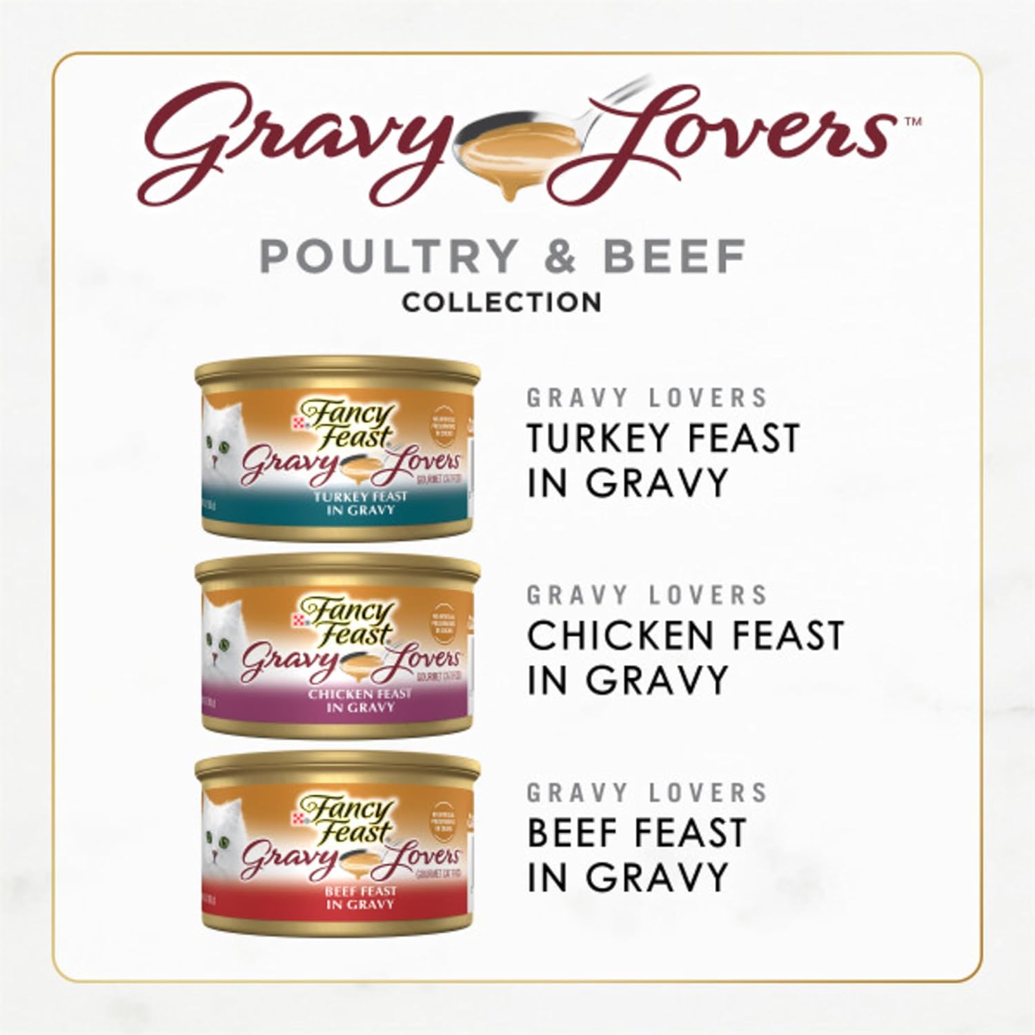 PLrina Fancy Feast Gravy Lovers Poultry and Beef Grilled Gourmet Wet Cat Food Variety Pack - (Pack of 24) 3 oz. Cans