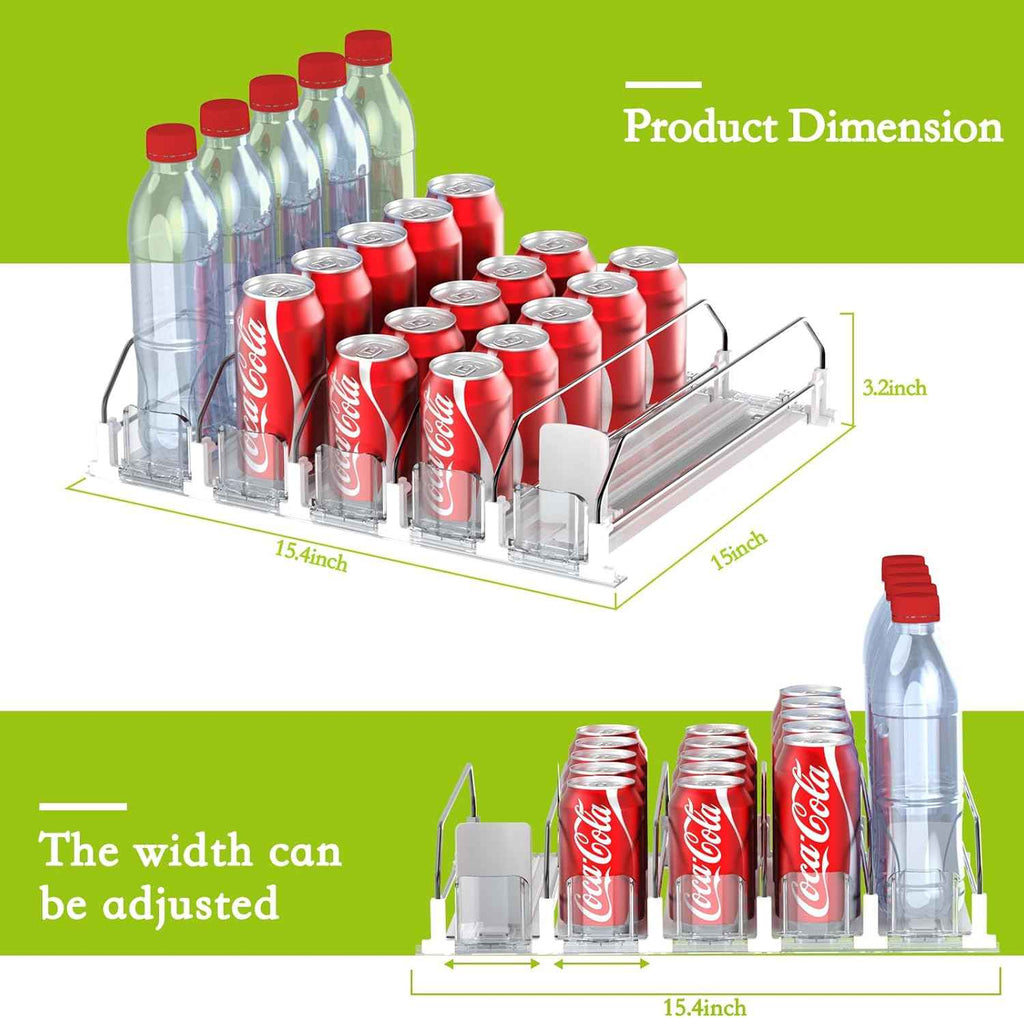 Drink Organizer for Fridge - Self Pushing Fridge Drink Organizer, Holds up to 25 Cans