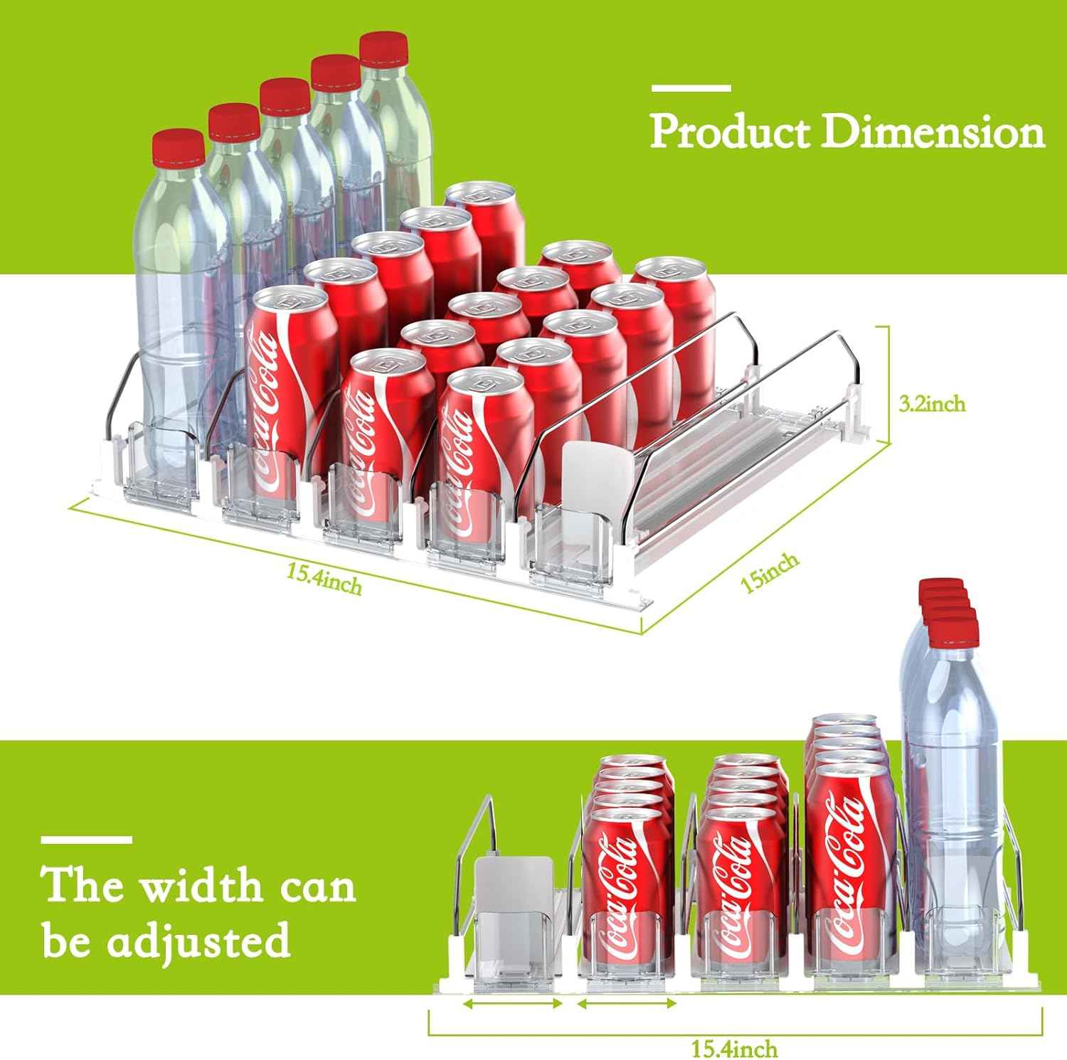 Drink Organizer for Fridge - Self Pushing Fridge Drink Organizer, Holds up to 25 Cans