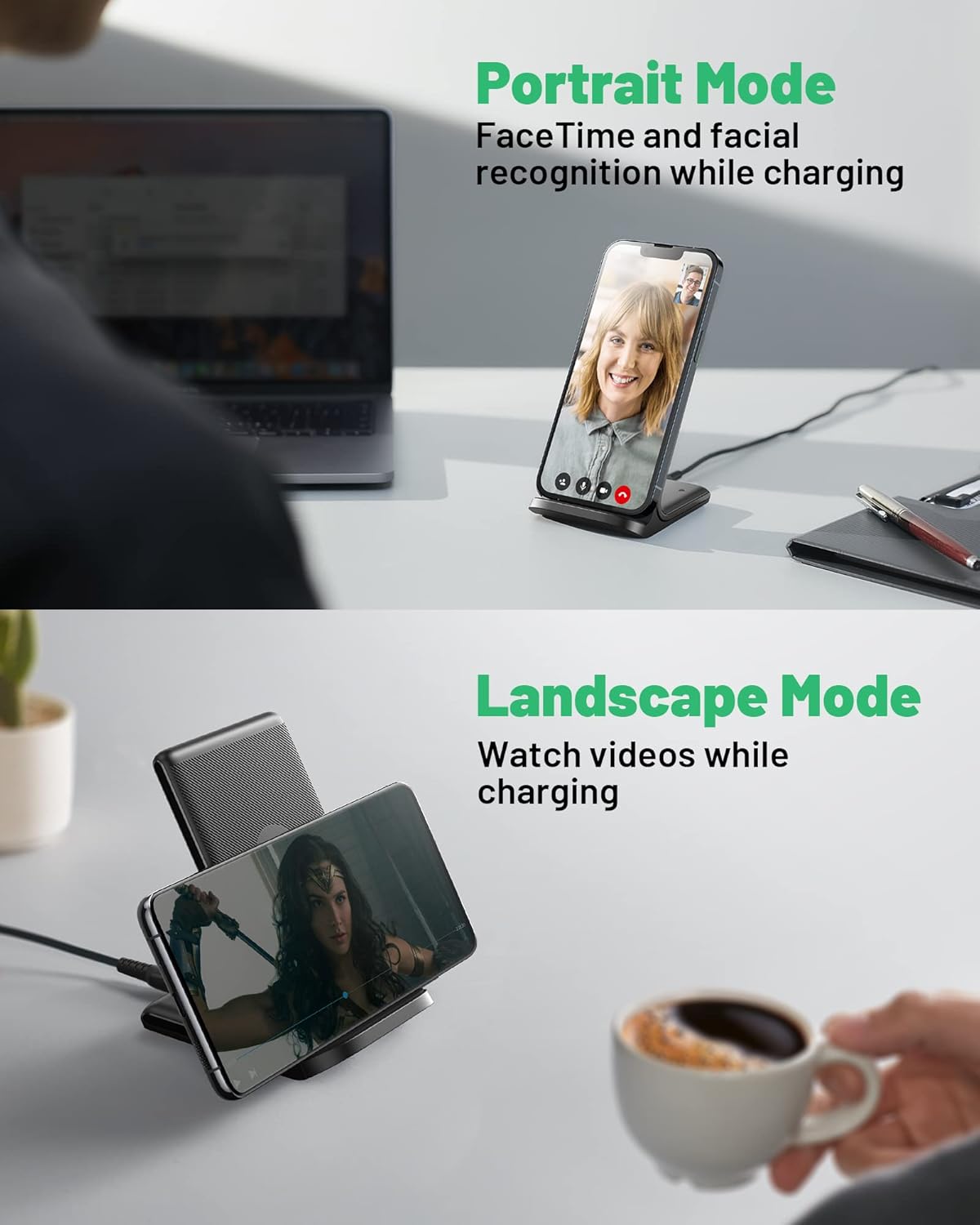 INIU Wireless Charger, 15W Fast Qi Certified Wireless Charging Station with Sleep-Friendly Adaptive Light Compatible with iPhone 16 15 14 13 Pro XS 8 Plus Samsung Galaxy S25 S24 S23 Note 20 Google etc - ShopUS