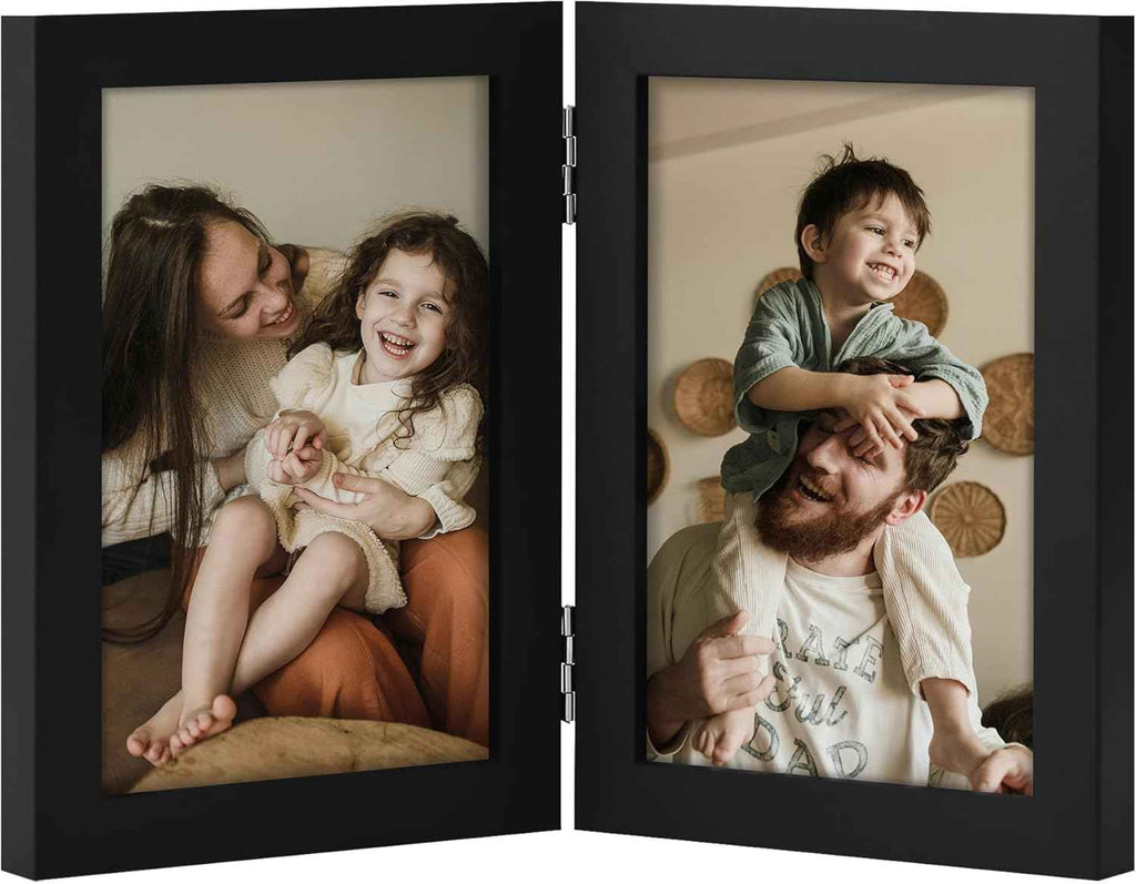 decorUhome double 4x6 picture frame vertical engineered wood bifold photo frame with plexiglass tabletop display black