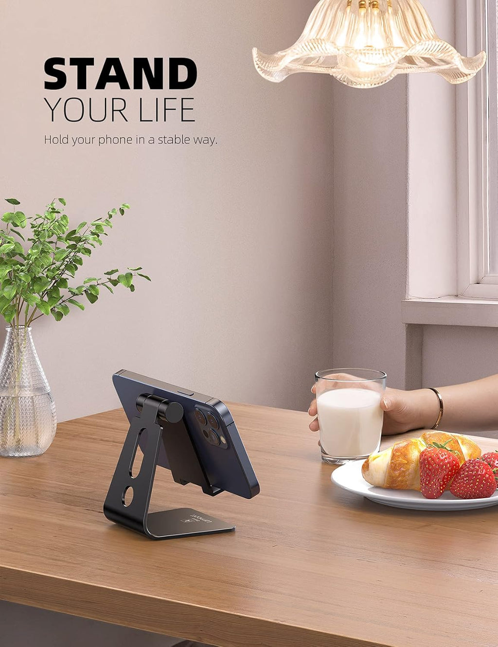 Lamicall Adjustable Cell Phone Stand, Desk Phone Holder, Cradle, Dock, Compatible with iPhone 17 16 15 14 Air Plus Pro Pro Max 13 12 X XS, 4-8" Phones, Office Accessories Gifts, All Smartphone, Black
