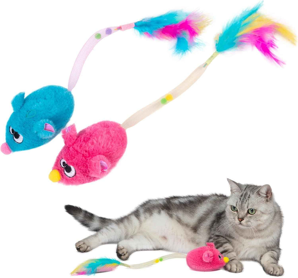 Catify by Best Pet Supplies Interactive Cat Toys – Plush, Motion-Activated & Squeaking Toys with Premium North American Catnip for Indoor Cats & Kittens - Squeaking Mice Set, Beige & Gray