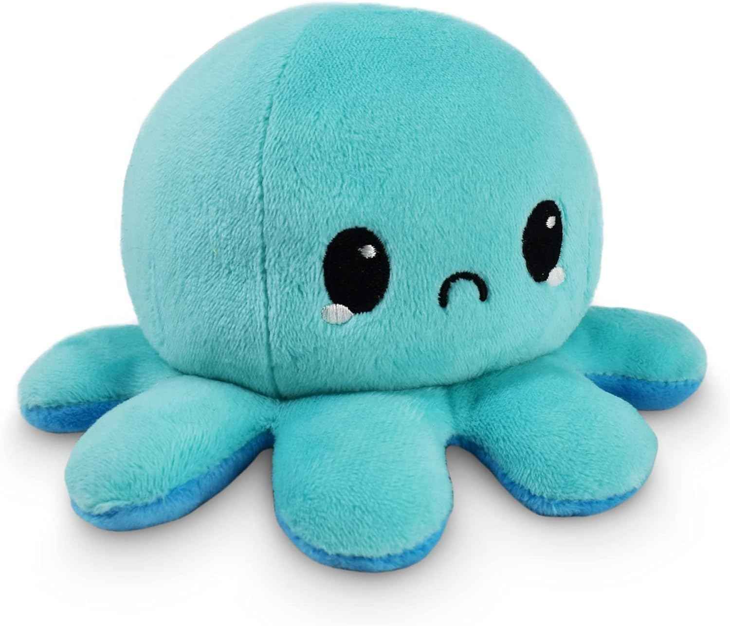 TeeTurtle Reversible Octopus Plushie - 4-Inch Pink + Aqua Two-Sided Flip Plush Toy with Embroidered Details - Cute Mini Collectible Plush for Kids, Teens, and Adults