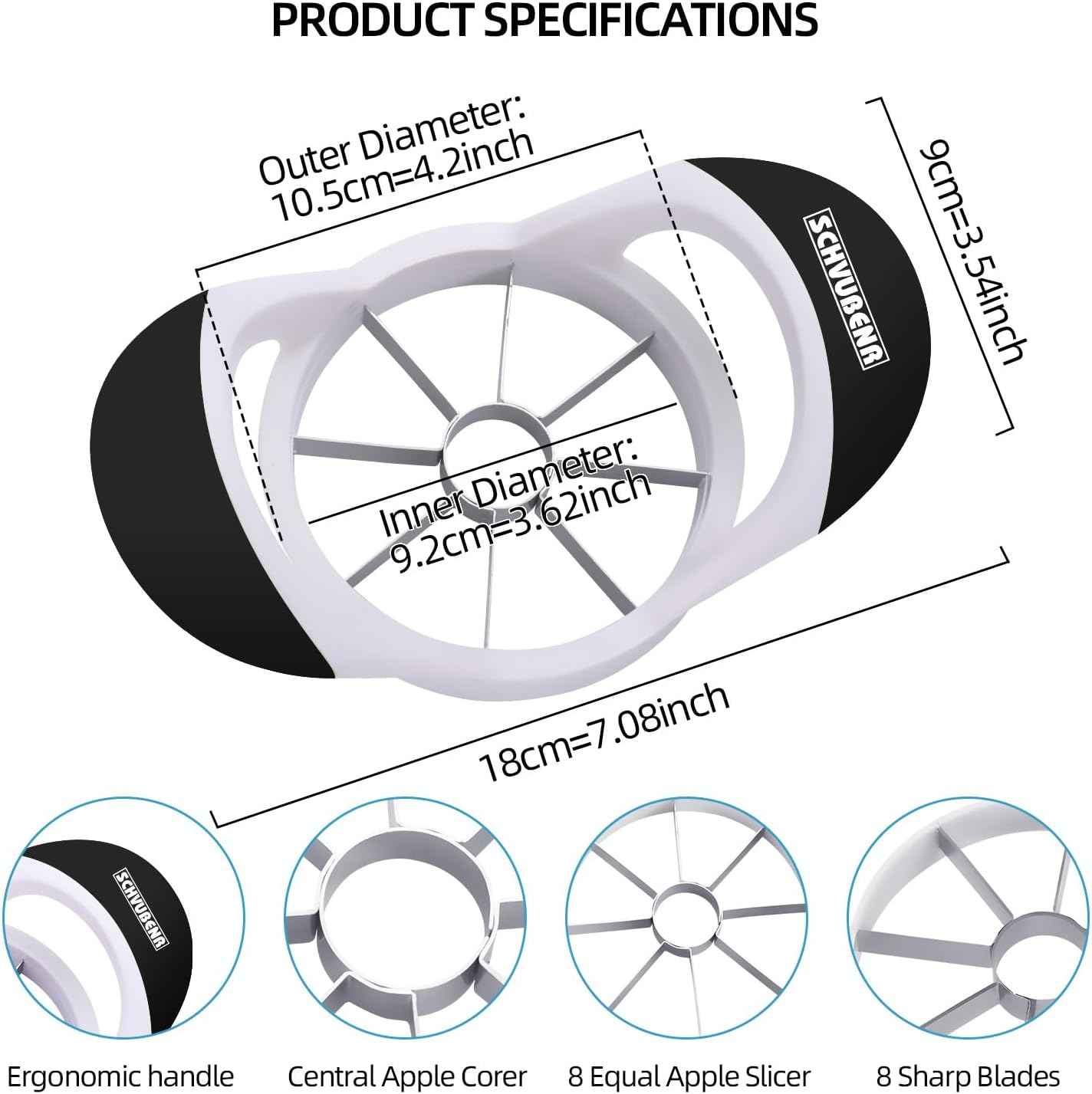 Professional Stainless Steel Apple Slicer with 8 Sharp Blades - Black - SCHVUBENR