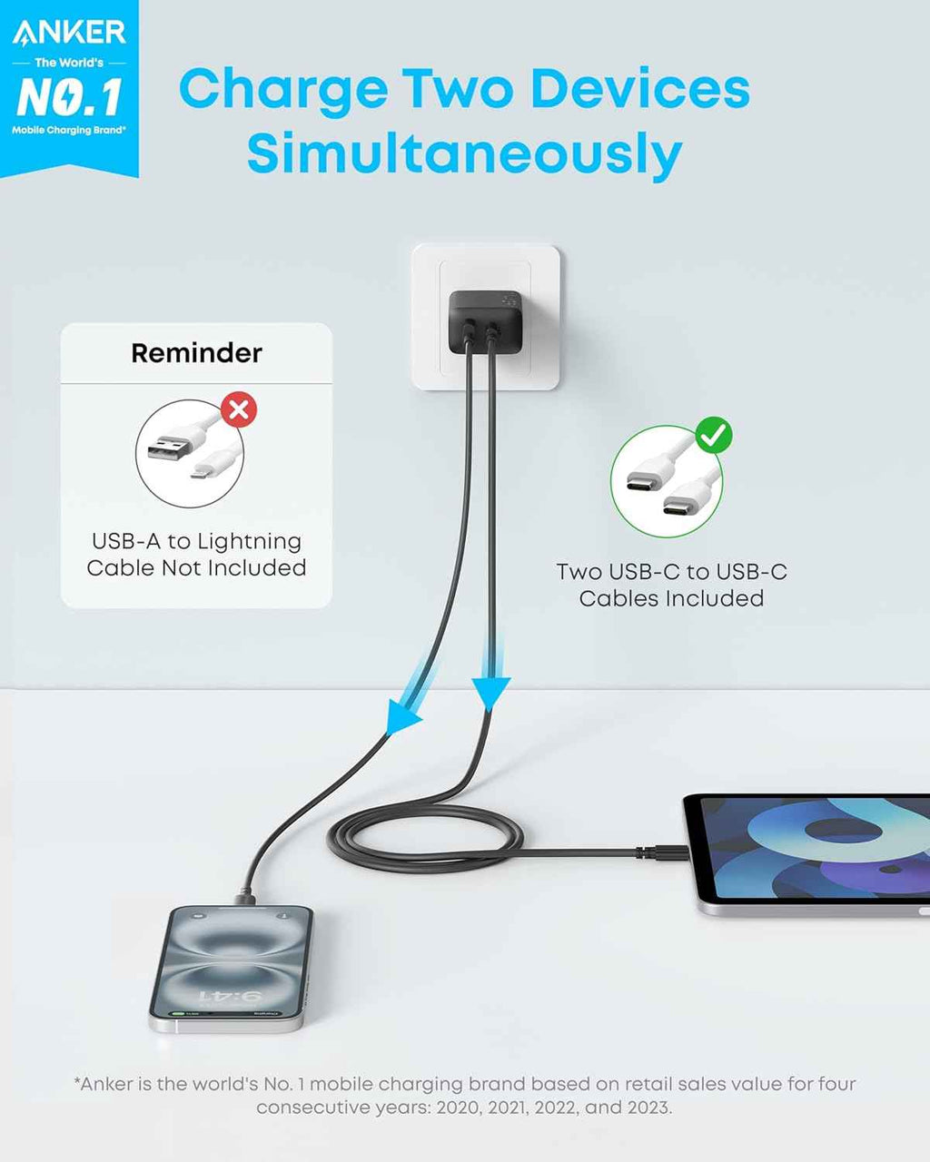 anker 20w fast usb c charger block, 2-pack, black, compatible with iphone 16/16 pro max/15 series/ipad pro