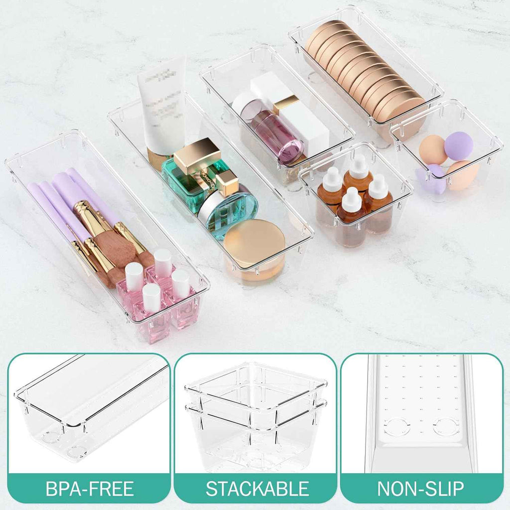 WOWBOX Clear 6-Pack Acrylic Drawer Organizer Set with Premium Material and Stackable Design