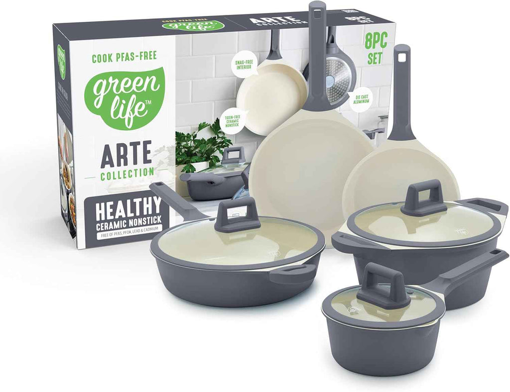 GreenLife 8-Piece Ceramic Nonstick Cookware Set - PFAS-Free, Induction Suitable, Dishwasher Safe