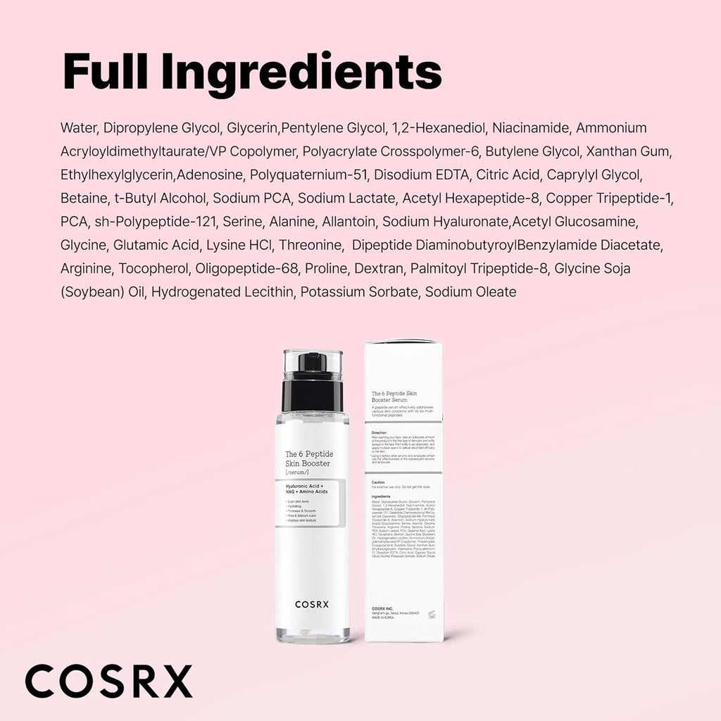 cosrx 6x peptide collagen booster toner serum for all skin types with copper peptides, niacinamide, and hyaluronic acid, 150ml
