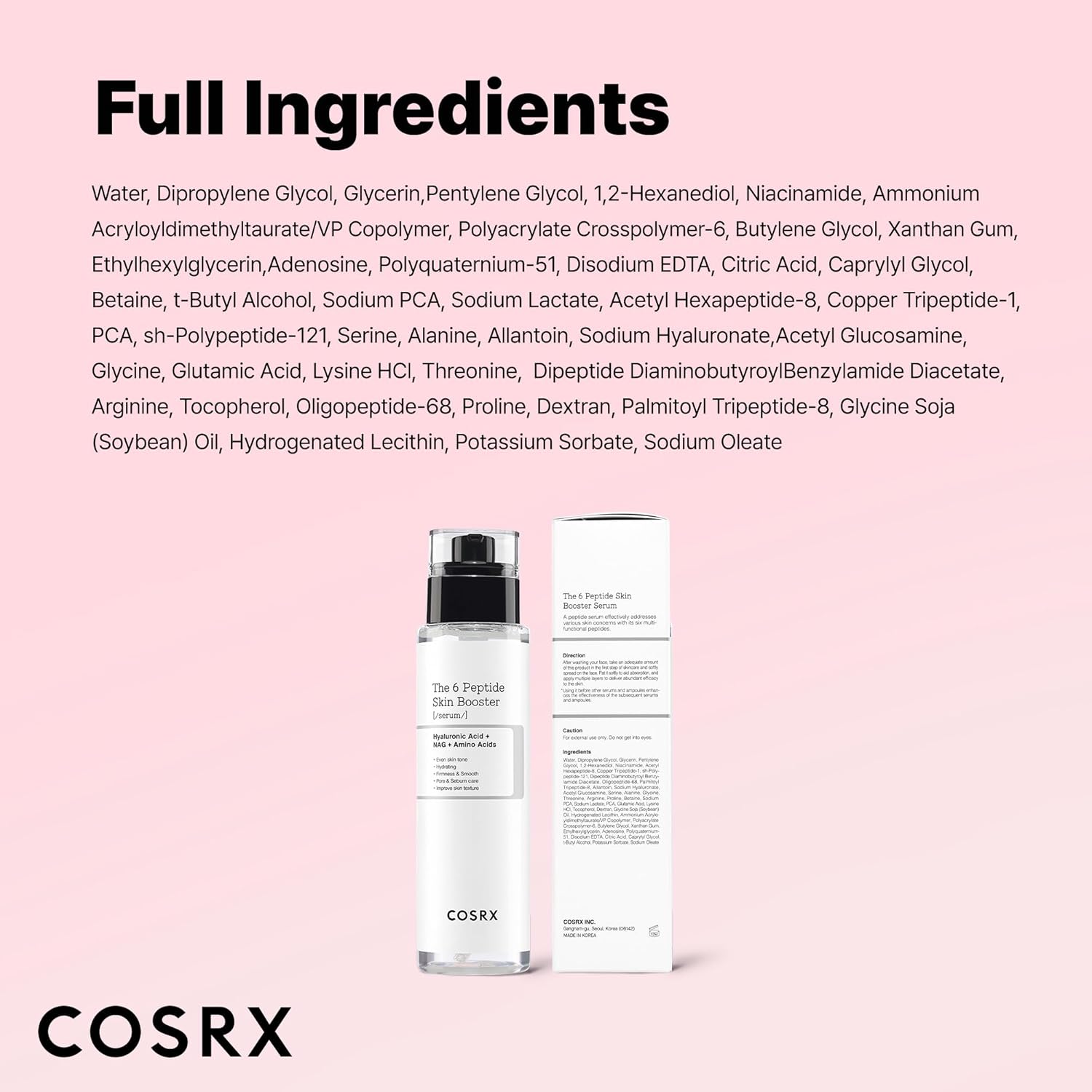 cosrx 6x peptide collagen booster toner serum for all skin types with copper peptides, niacinamide, and hyaluronic acid, 150ml