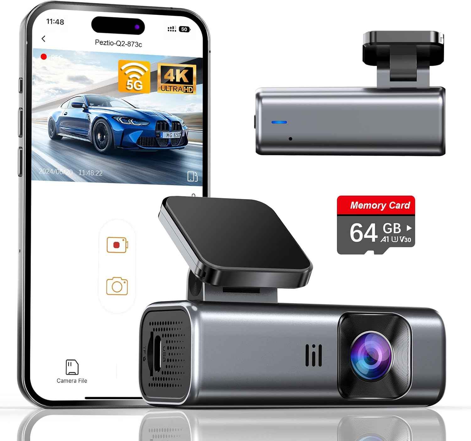 Galphi-Q2 4K Mini Dash Cam with 5G WiFi, 64GB Card, Super Night Vision, Loop Recording, and G-Sensor for Cars