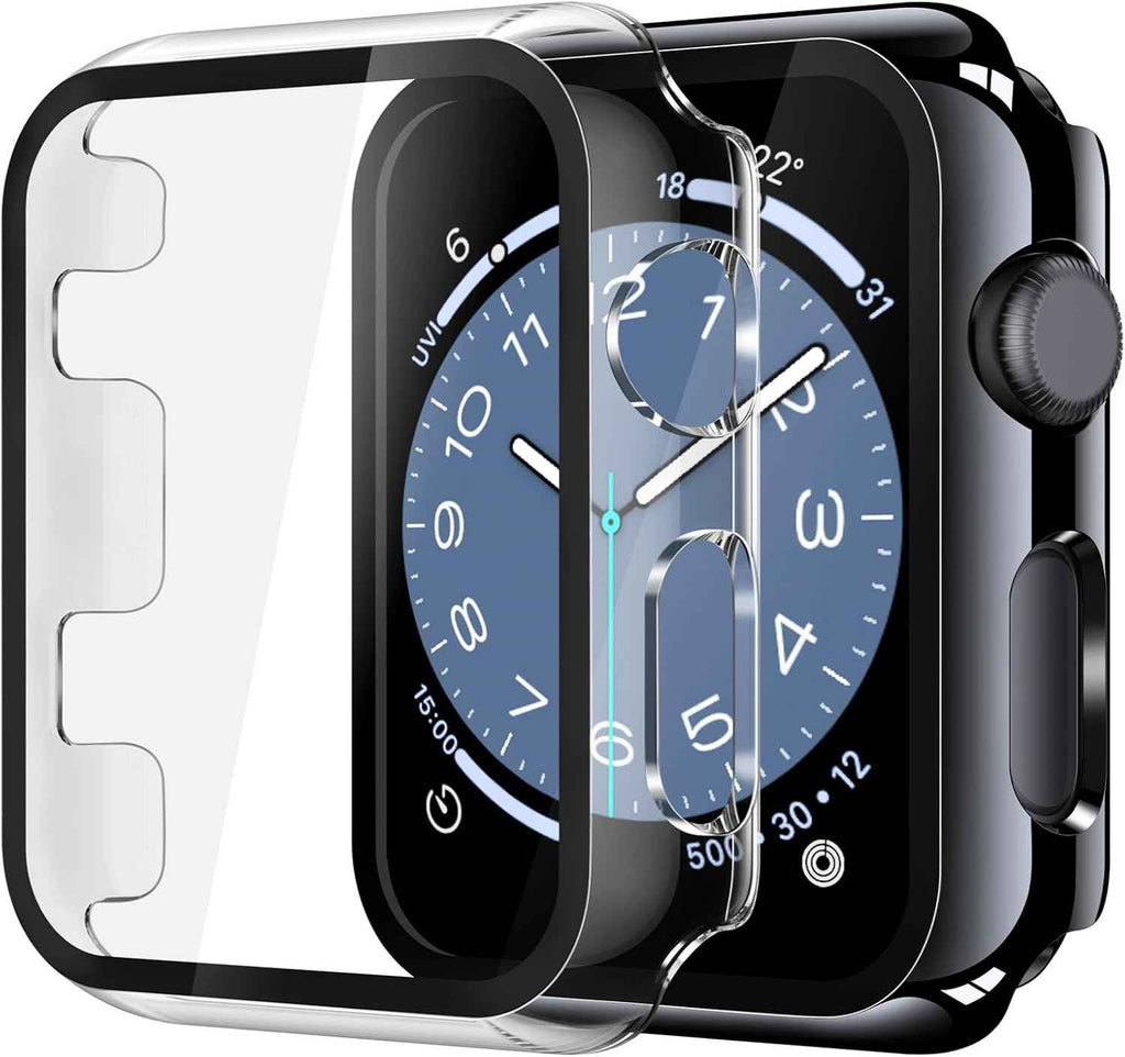 Misxi 2 Pack Tempered Glass Case Compatible for Apple Watch Series 11 (2025) Series 10 46mm, Screen Protector Cover for iWatch, Black