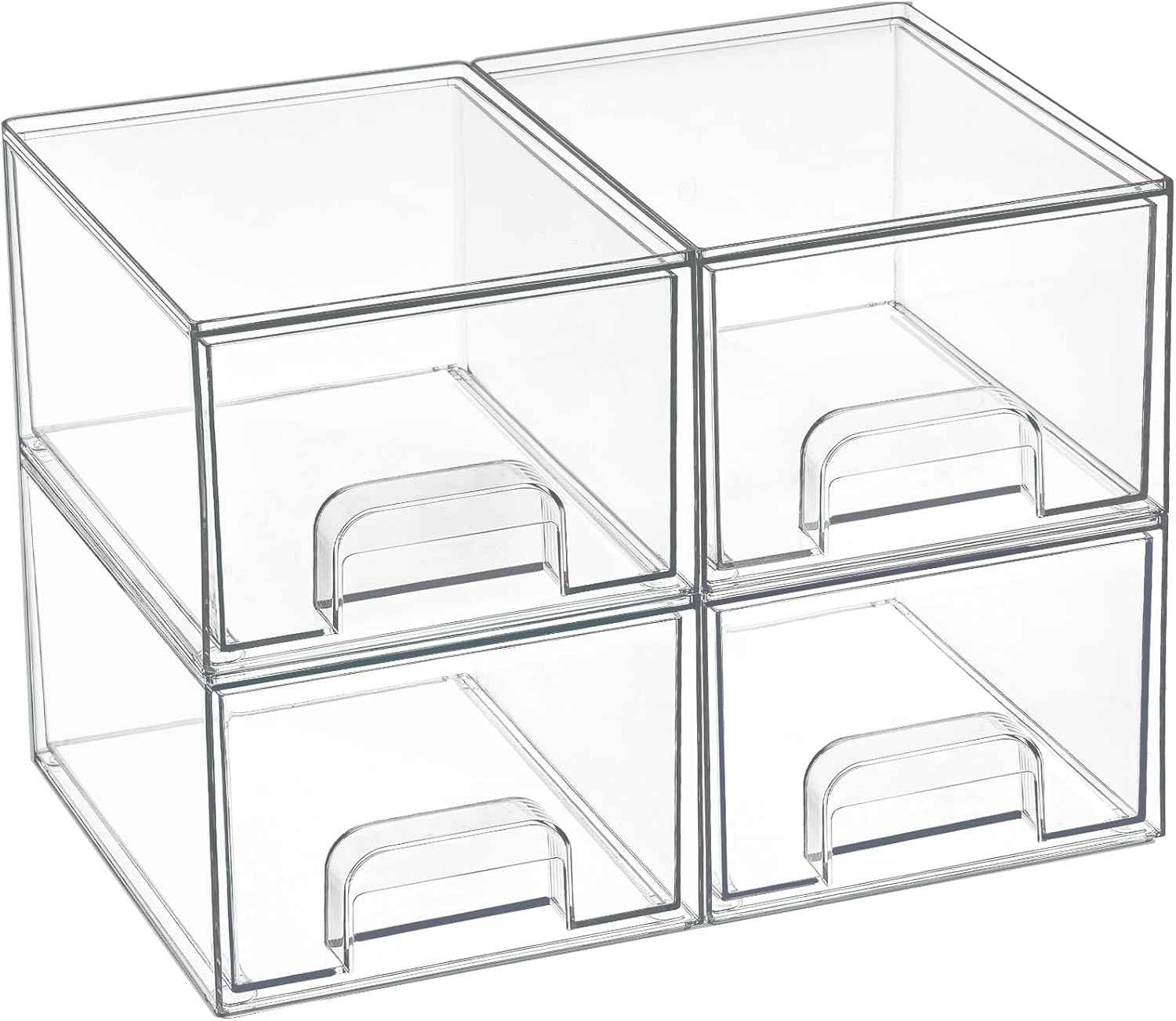 4 Pack Small Clear Stackable Storage Drawers - Acrylic Bathroom Makeup Organizer
