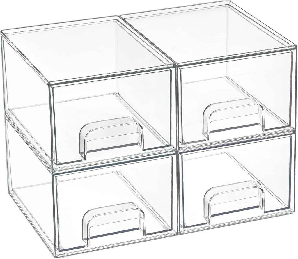 4 Pack Small Clear Stackable Storage Drawers - Acrylic Bathroom Makeup Organizer