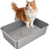 stainless steel metal cat litter box with high sides odor-free non-stick for indoor cats and kittens