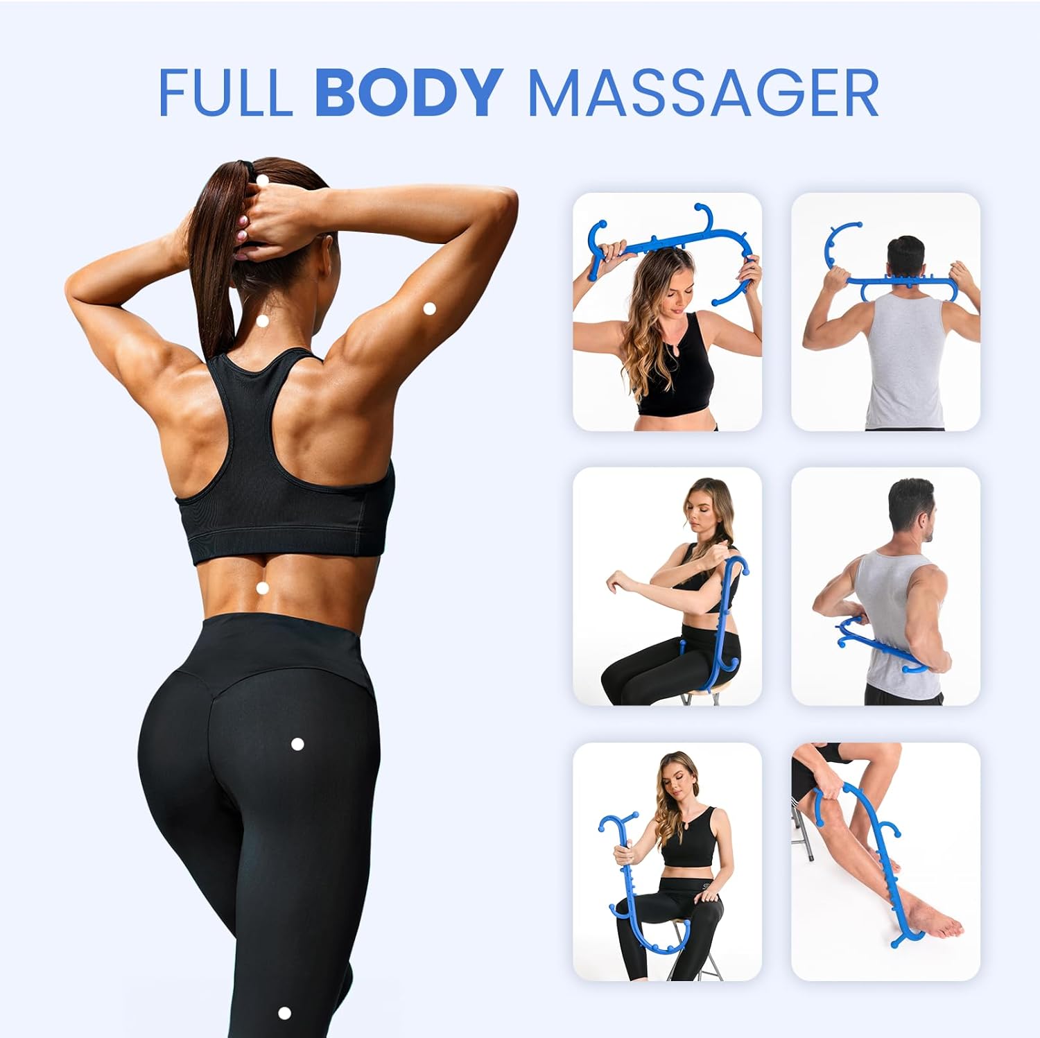 Deep Tissue Back & Neck Massager - Back Massager Stick for Pain Relief, Muscle Knot Remover, Trigger Point Massage Tool for Full Body, Shoulders, Legs - Pressure Point Massage Tool (Black)