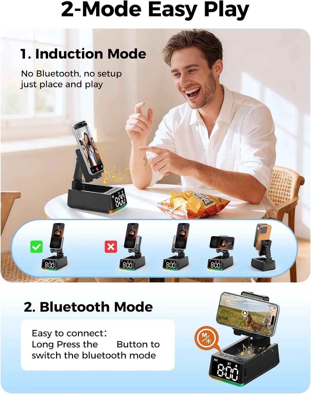 Bluetooth Speaker Birthday Gift for Men:Induction Cell Phone Stand HD Sound Valentines Gifts For Him Her Adult Teen,Anti-Slip Phone Holder Kitchen Gadget Women Mom Wife,Dad Husband Boyfriend(Black)