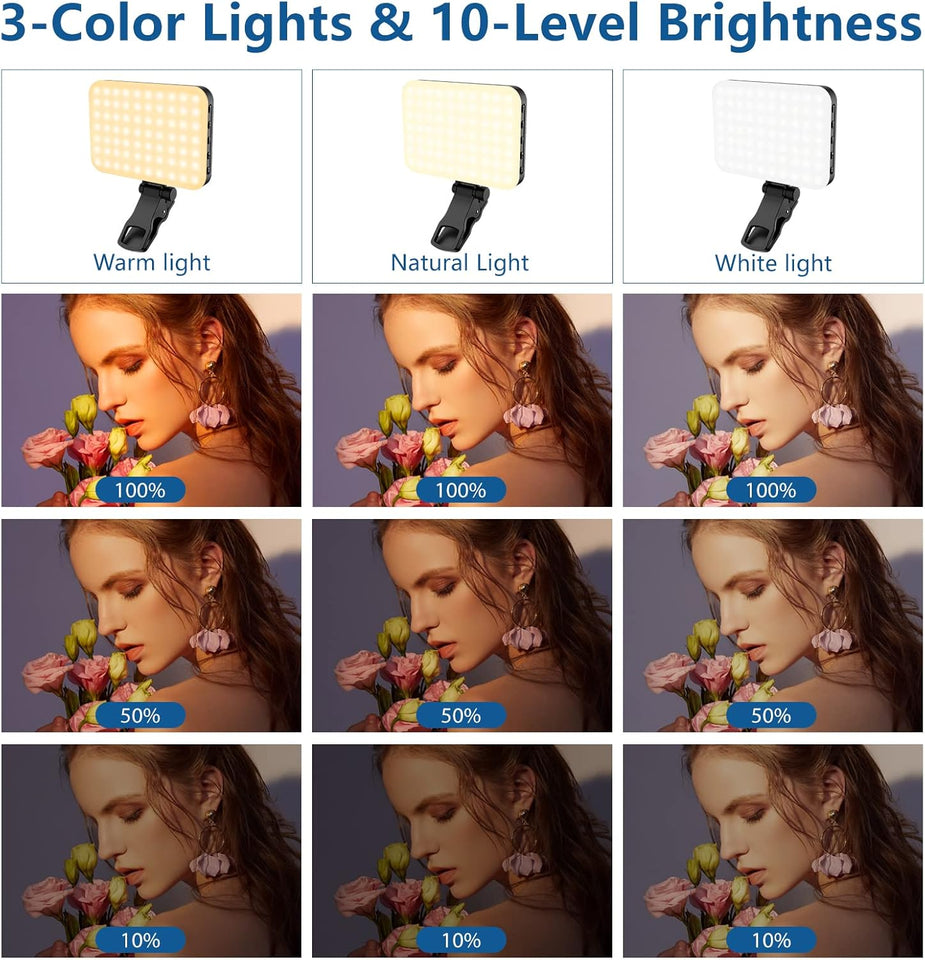 ALTSON 60 LED Portable Selfie Light Video Conference Lighting with Clip & Camera Tripod Adapter Rechargeable 2200mAh CRI 97+, 3 Light Modes for Phone iPhone Webcam Laptop Photo Makeup