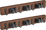Mop and Broom Holder Wall Mount - Rustic Wood Broom Mop Hanger - Wall Mounted Garden Tool Rack Organizer for Closet Garage Laundry Room Kitchen Decor With 4 Slots & 4 Hooks - ShopUS
