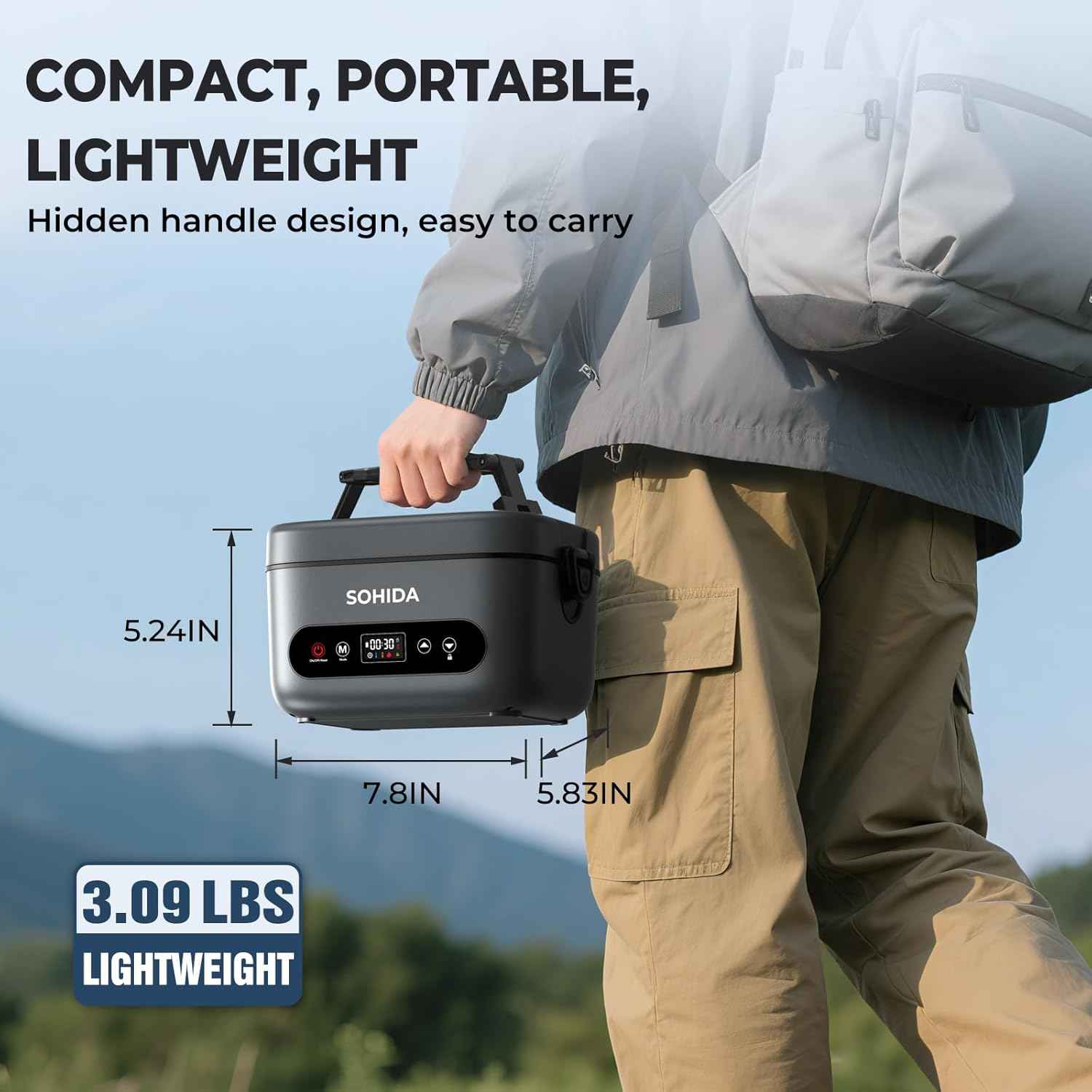 100W Cordless Electric Lunch Box for Adults, Rechargeable Battery Powered Heated Lunch Box with 5-Sided Heating for Work and Outdoor Use