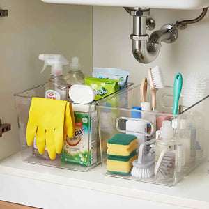 Clear Plastic Storage Bins, 4-Pack Stackable Pantry Organizers for Kitchen, Fridge, Cabinet and Closet