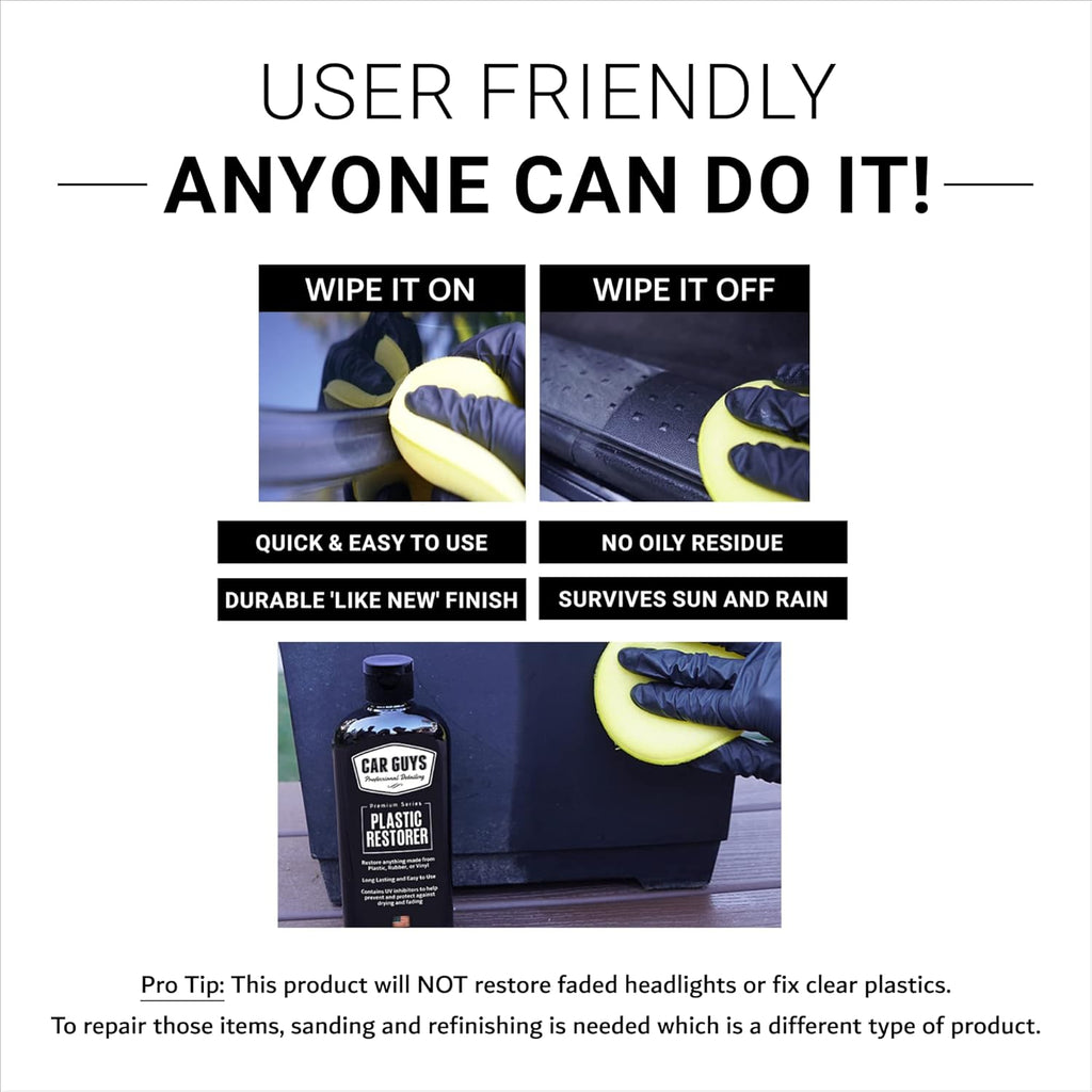 car guys 8 oz plastic trim restorer with foam applicator for interior exterior surfaces