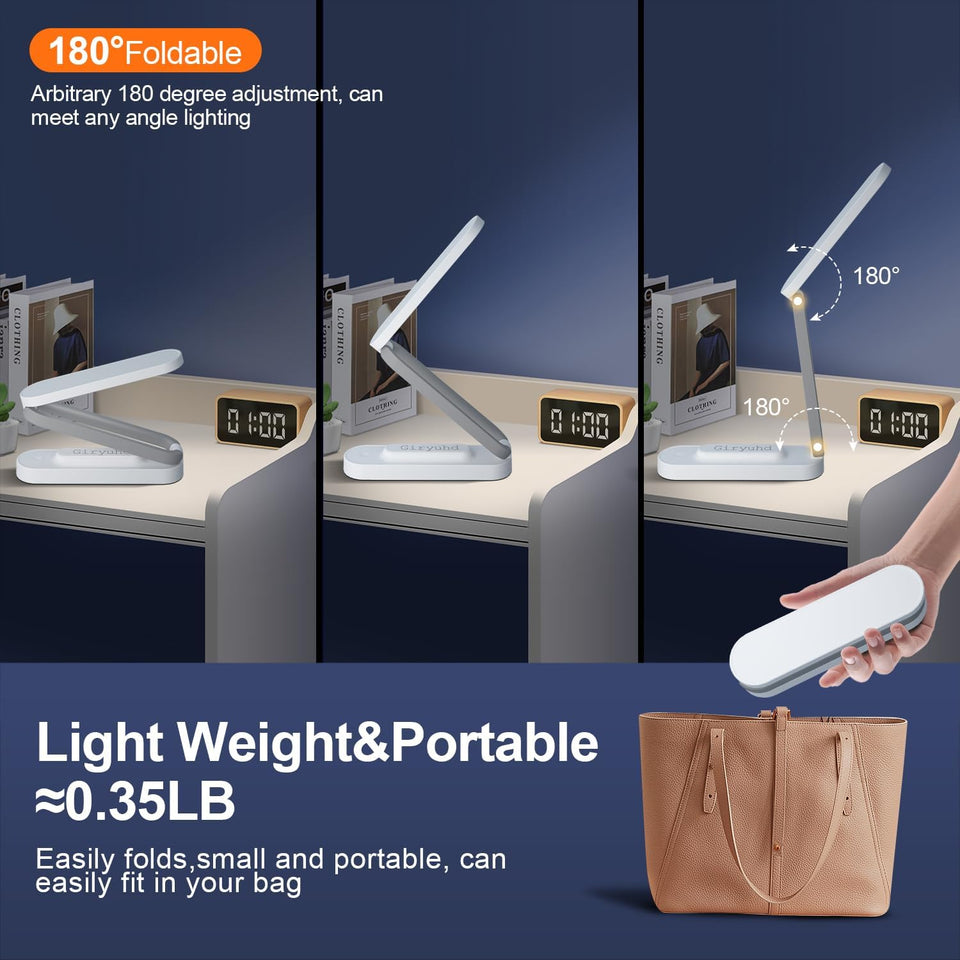LED Desk Lamp for Office Home & Battery Operated Lamp Rechargeable Lamp Foldable & Portable Light, LED Desk Light Strip, 3 Brightness Dimmable Small Desk Lamp Wireless Reading Lamp (White)