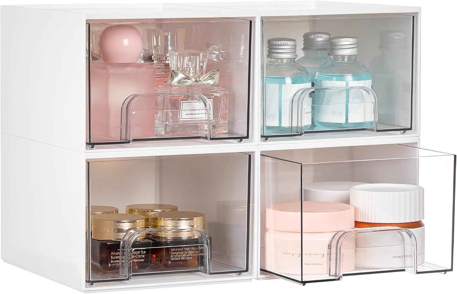 Vtopmart 4 Pack Small Clear Stackable Storage Drawers,Acrylic Bathroom Makeup Organizer,Plastic Storage Bins For Vanity, Undersink, Kitchen Cabinets, Pantry, Home Organization