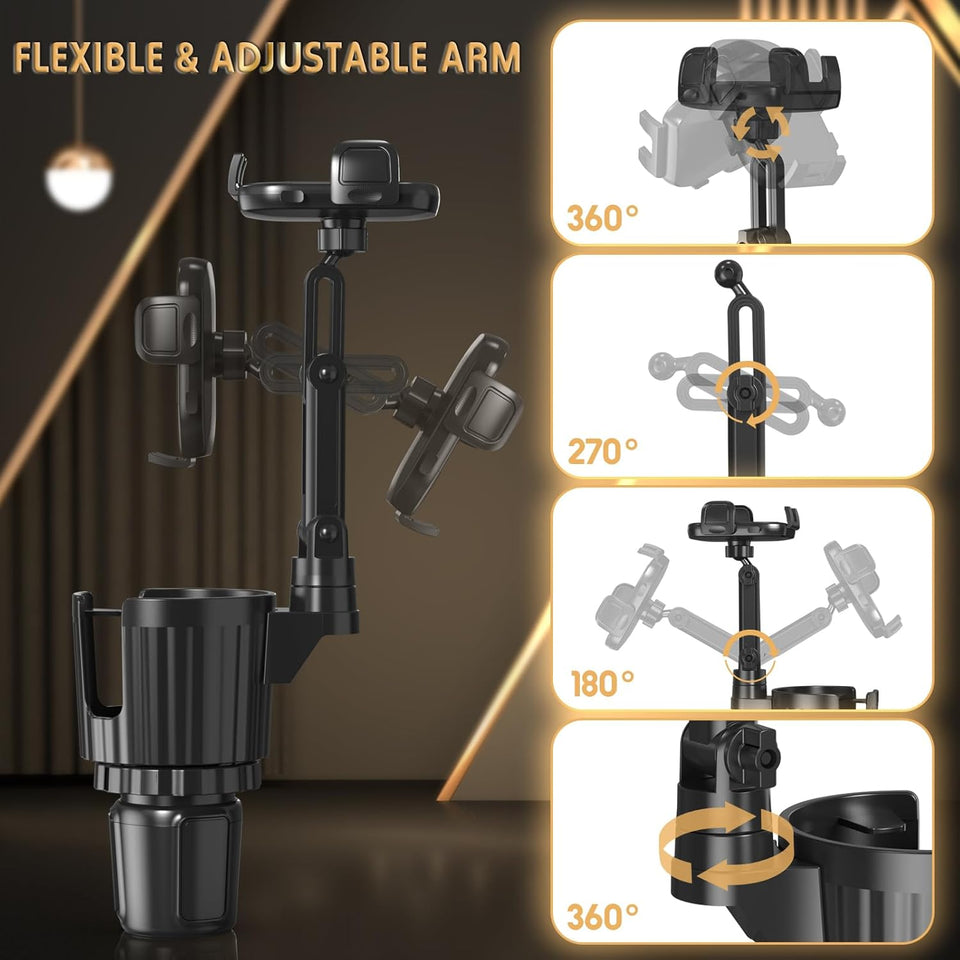 Phone Holders for Your Car, 2 in 1 Universal Cup Holder Expander Adjustable Base with Phone Mount, Long Arm with 360å¡Rotation Cup Holder Phones Mount for Car Compatible with All Smartphones - ShopUS