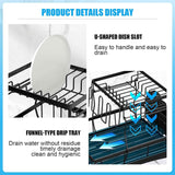 7 code Large Dish Drying Rack for Kitchen Counter, Detachable Large Capacity Dish Drainer Organizer, 2-Tier Dish Racks with Utensil Holder, Black