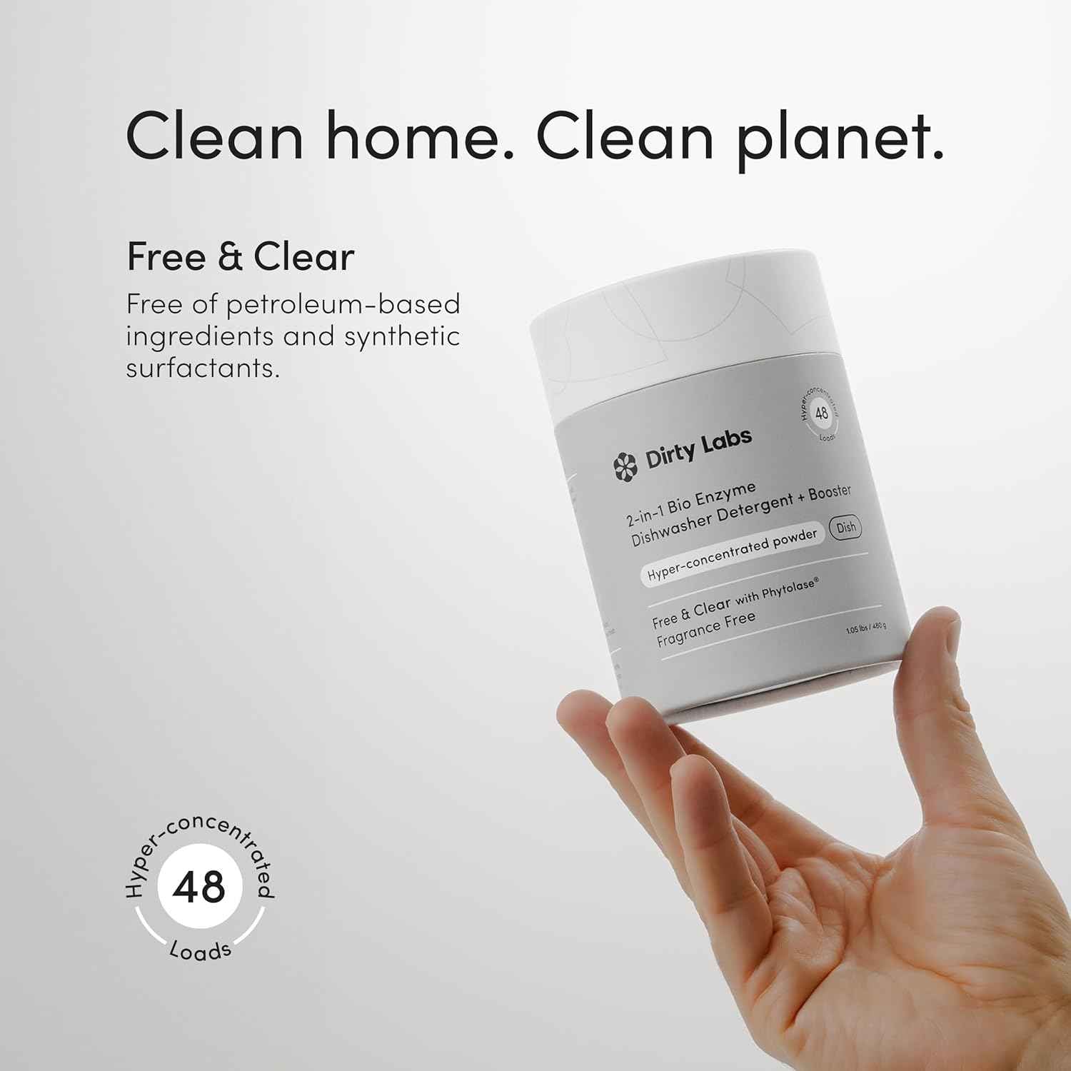 Dirty Labs scent-free dishwasher detergent and booster for ultra clean and spot free results, 48 loads capacity