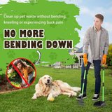 mxf pooper scooper, stainless metal tray and rake set for small dogs, heavy duty, long handle, green