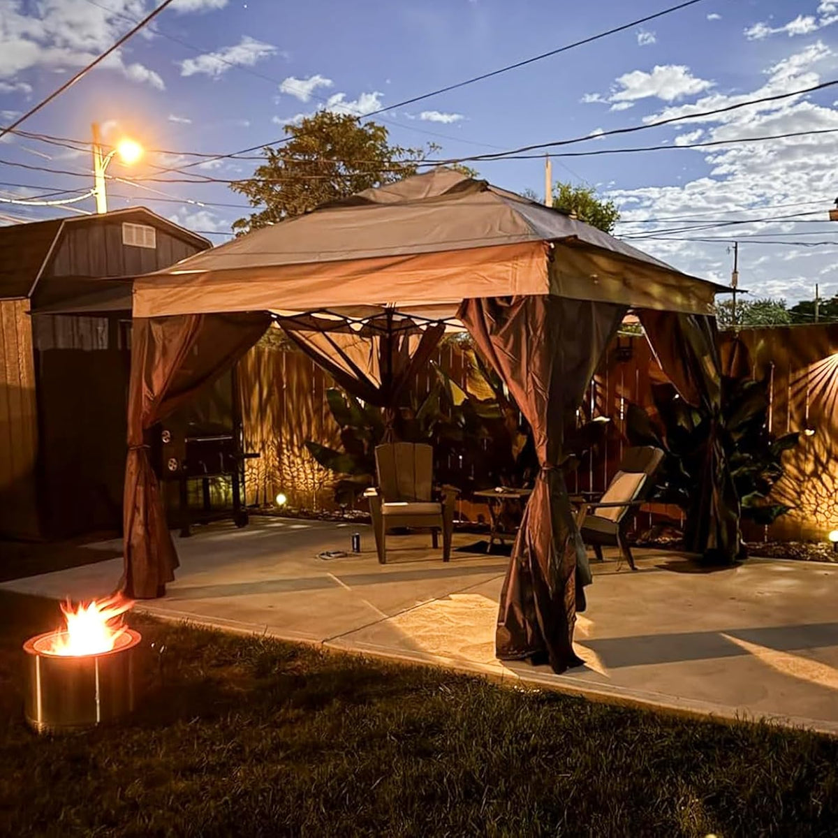 COOS BAY 11x11 Pop Up Instant Gazebo Tent with Mosquito Netting Outdoor Canopy Shelter with 121 Square Feet of Shade (Beige)